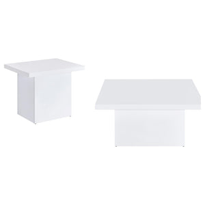 English Elm Eldridge Gloss White Plinth Base Coffee and End Table Set for Modern Living Rooms B062S02043