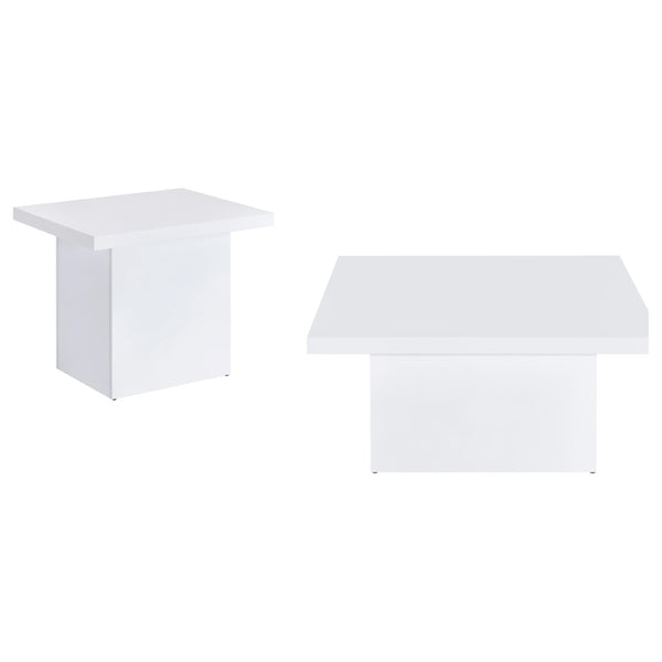 English Elm Eldridge Gloss White Plinth Base Coffee and End Table Set for Modern Living Rooms B062S02043