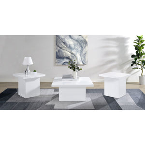 English Elm Eldridge Gloss White Square Coffee Table Set Sculptural Plinth Base Living Room Trio B062S02044