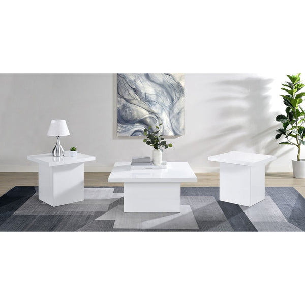 English Elm Eldridge Gloss White Square Coffee Table Set Sculptural Plinth Base Living Room Trio B062S02044