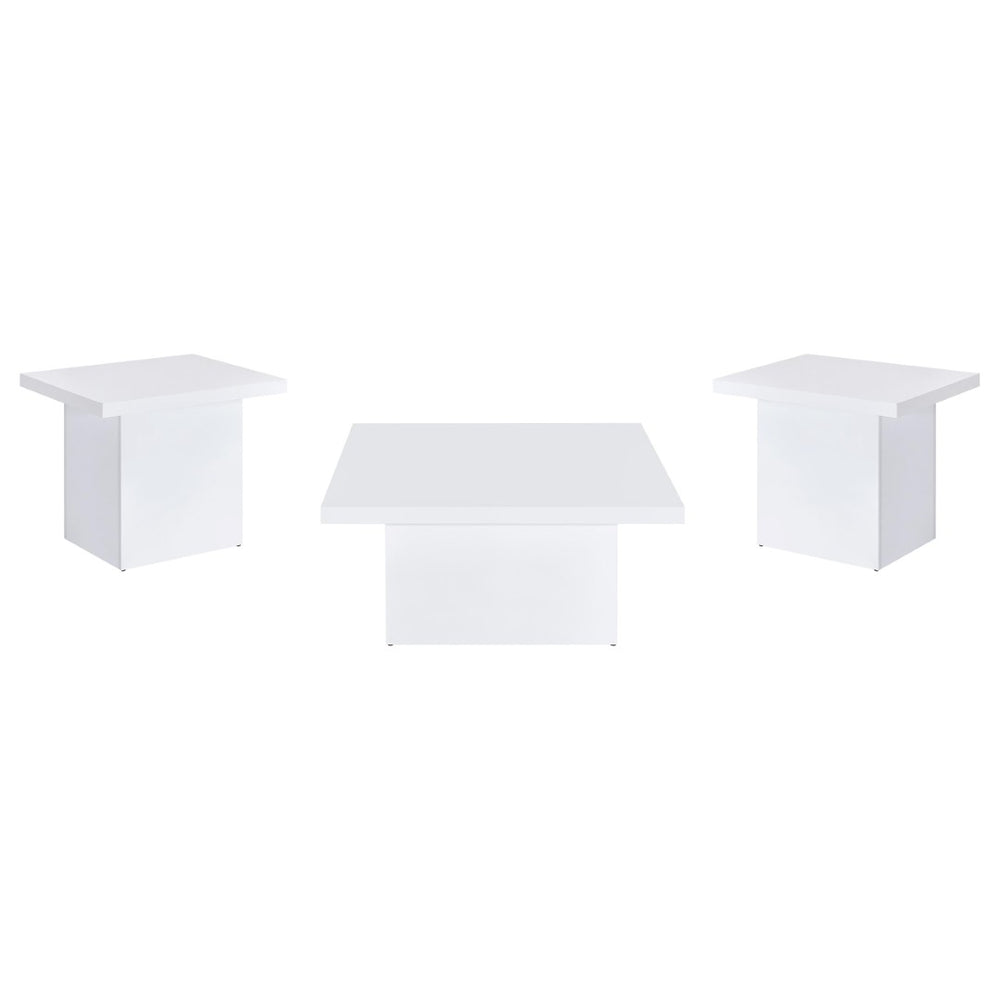 English Elm Eldridge Gloss White Square Coffee Table Set Sculptural Plinth Base Living Room Trio B062S02044