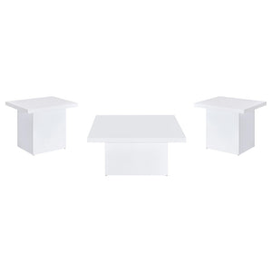 English Elm Eldridge Gloss White Square Coffee Table Set Sculptural Plinth Base Living Room Trio B062S02044