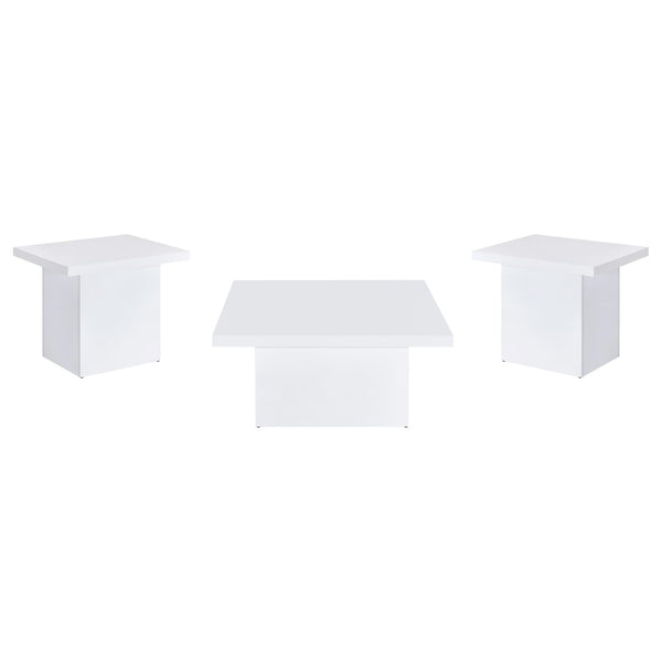 English Elm Eldridge Gloss White Square Coffee Table Set Sculptural Plinth Base Living Room Trio B062S02044