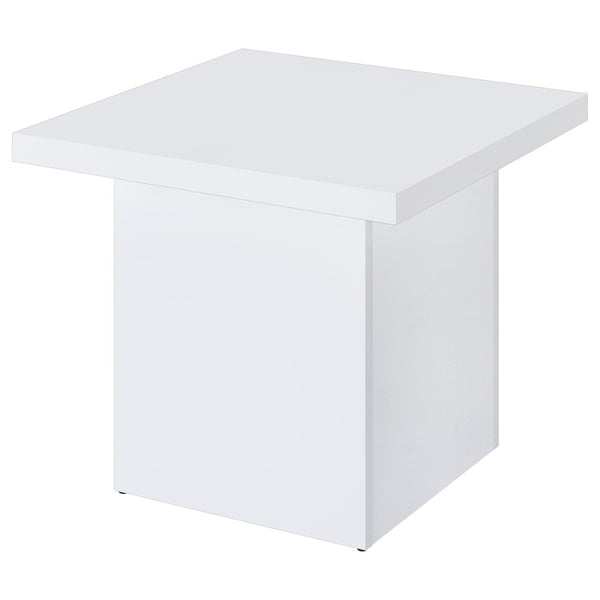 English Elm Eldridge Gloss White Square Coffee Table Set Sculptural Plinth Base Living Room Trio B062S02044