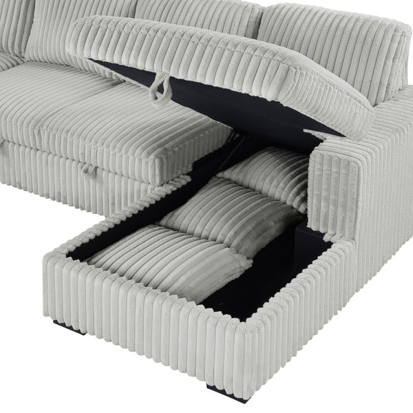 English Elm Thurston Corduroy Sleeper Sectional with Storage Chaise for Modern Living Rooms B062S02045