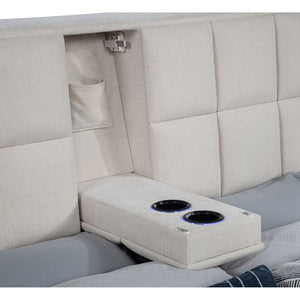 English Elm Oliver Tufted Upholstered Queen Bed with LED Lights and Built-In Console Storage B062S02048