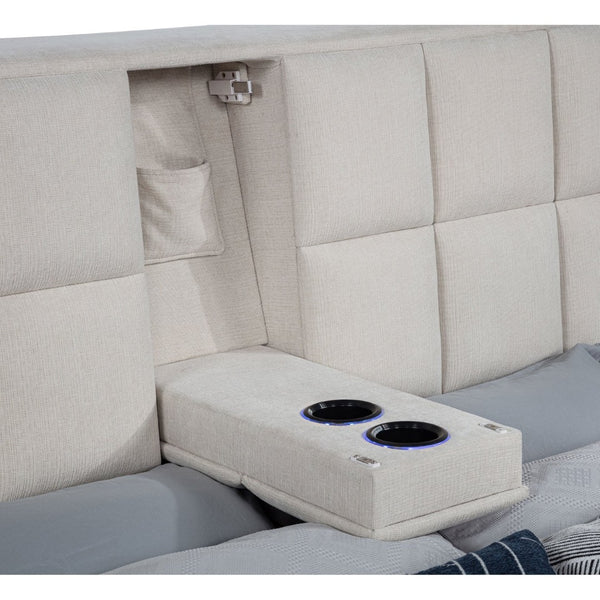 English Elm Oliver Tufted Upholstered Queen Bed with LED Lights and Built-In Console Storage B062S02048