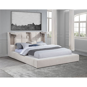 English Elm Oliver Tufted Upholstered Queen Bed with LED Lights and Built-In Console Storage B062S02048