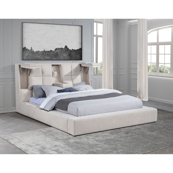 English Elm Oliver Tufted Upholstered Queen Bed with LED Lights and Built-In Console Storage B062S02048