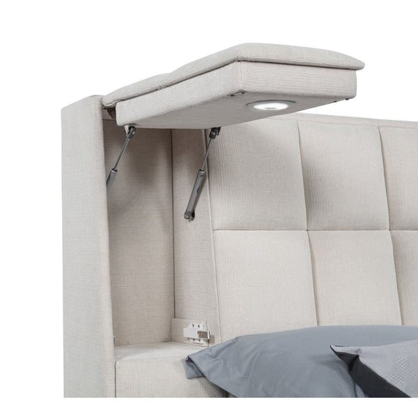 English Elm Oliver Tufted Upholstered Eastern King Bed with LED Lights and Built-In Storage Console B062S02049