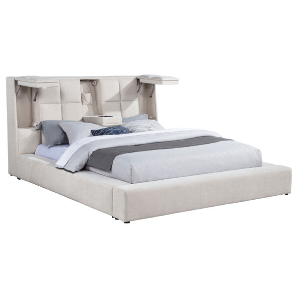 English Elm Oliver Tufted Upholstered Eastern King Bed with LED Lights and Built-In Storage Console B062S02049