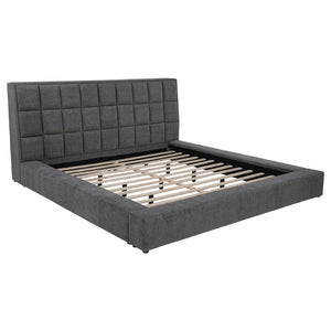 English Elm Oliver Grey Tufted Queen Bed with LED Lights Built-In Console and Padded Rail Seating B062S02050