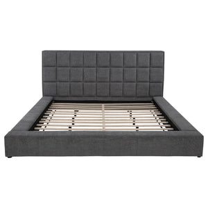 English Elm Oliver Grey Tufted Queen Bed with LED Lights Built-In Console and Padded Rail Seating B062S02050