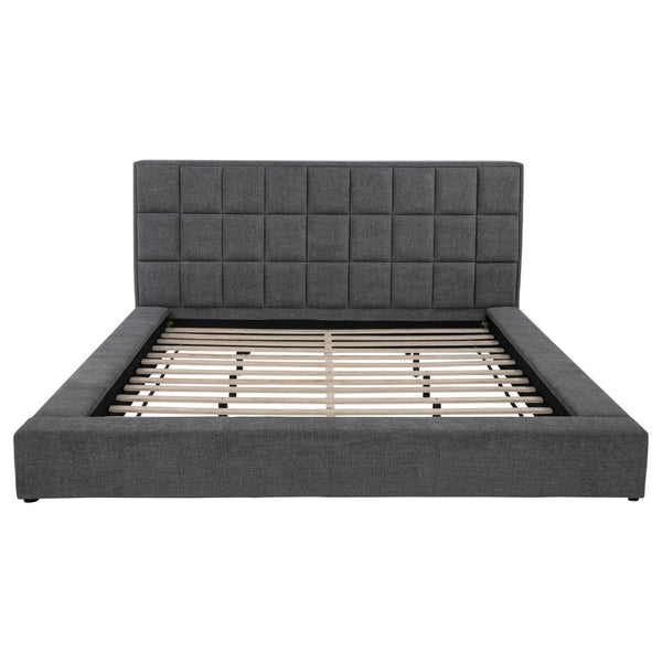 English Elm Oliver Grey Tufted Queen Bed with LED Lights Built-In Console and Padded Rail Seating B062S02050