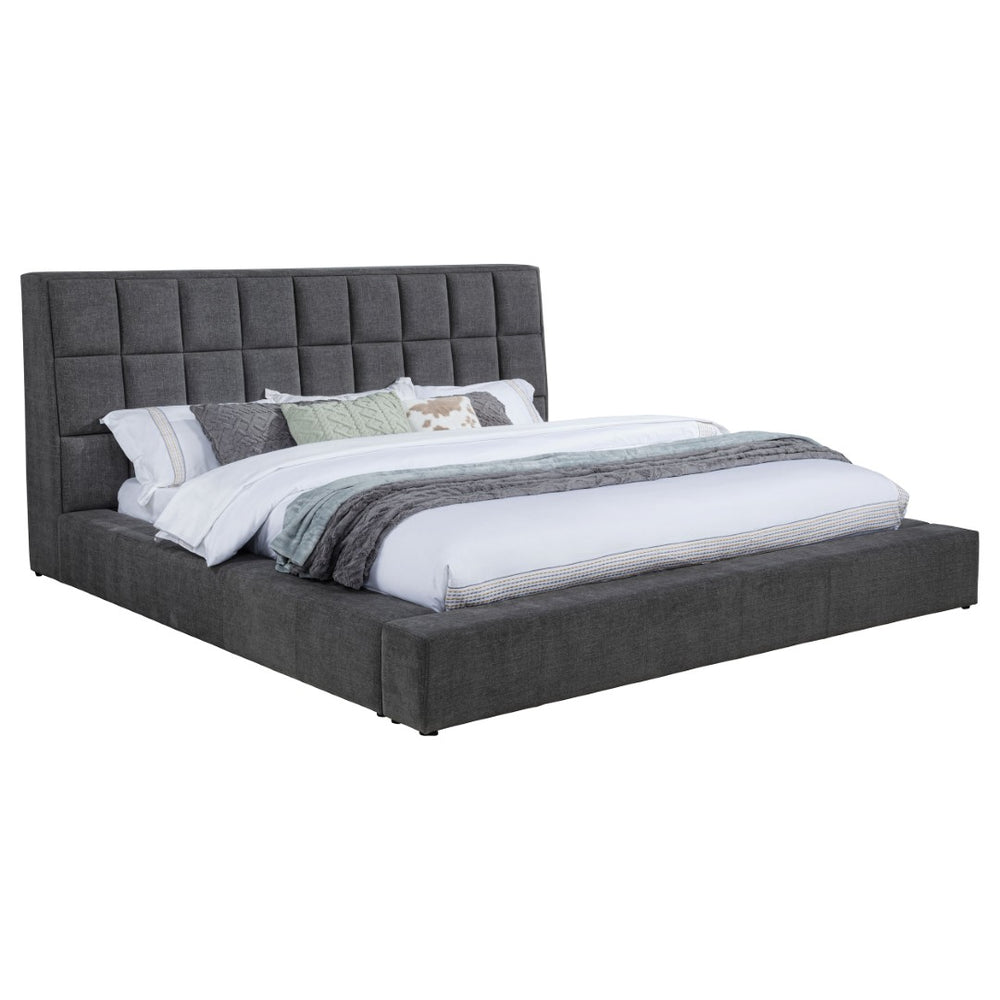 English Elm Oliver Grey Tufted Upholstered Eastern King Bed with LED Headboard and Storage Console B062S02051