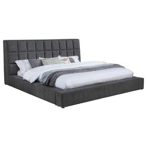 English Elm Oliver Grey Tufted Upholstered Eastern King Bed with LED Headboard and Storage Console B062S02051