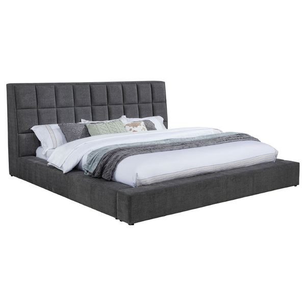 English Elm Oliver Grey Tufted Upholstered Eastern King Bed with LED Headboard and Storage Console B062S02051