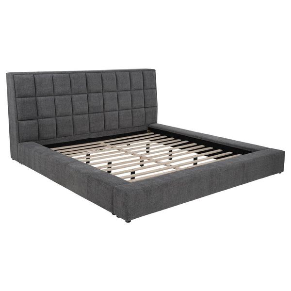 English Elm Oliver Grey Tufted Upholstered Eastern King Bed with LED Headboard and Storage Console B062S02051