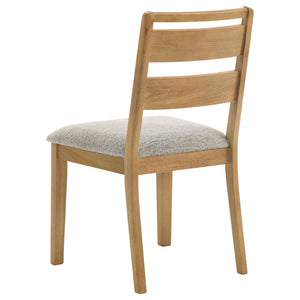 English Elm Lytton Oak Veneer Trestle Dining Set Seats Six with Bouclé Ladder Back Chairs B062S02053