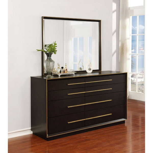 English Elm Prescott Eight Drawer Dresser with Mirror Poplar Birch Build for Modern Bedrooms Smoked Peppercorn B062S02054