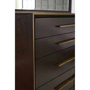 English Elm Prescott Eight Drawer Dresser with Mirror Poplar Birch Build for Modern Bedrooms Smoked Peppercorn B062S02054