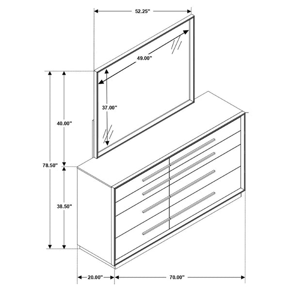 English Elm Prescott Eight Drawer Dresser with Mirror Poplar Birch Build for Modern Bedrooms Smoked Peppercorn B062S02054