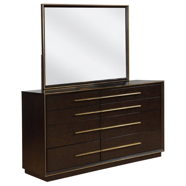 English Elm Prescott Eight Drawer Dresser with Mirror Poplar Birch Build for Modern Bedrooms Smoked Peppercorn B062S02054