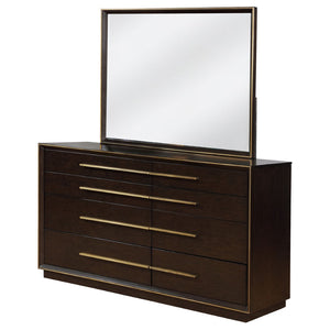 English Elm Prescott Eight Drawer Dresser with Mirror Poplar Birch Build for Modern Bedrooms Smoked Peppercorn B062S02054