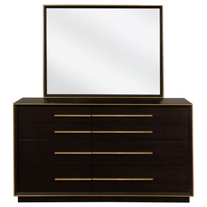 English Elm Prescott Eight Drawer Dresser with Mirror Poplar Birch Build for Modern Bedrooms Smoked Peppercorn B062S02054