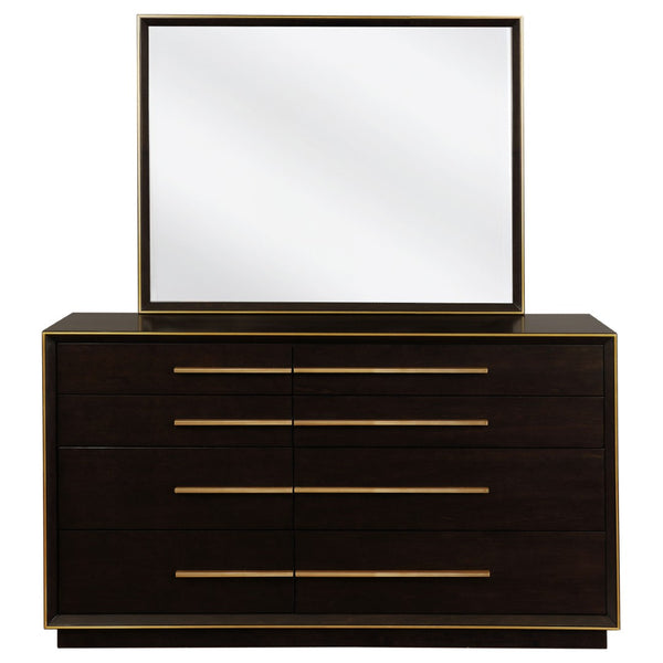 English Elm Prescott Eight Drawer Dresser with Mirror Poplar Birch Build for Modern Bedrooms Smoked Peppercorn B062S02054