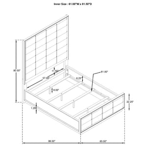 English Elm Prescott Queen Panel Bed Tall Grid Tufted Headboard Cream Upholstered Oak Frame B062S02055