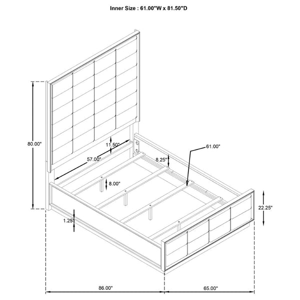 English Elm Prescott Queen Panel Bed Tall Grid Tufted Headboard Cream Upholstered Oak Frame B062S02055