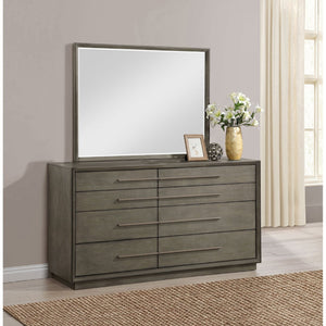 English Elm Prescott Eight Drawer Dresser with Mirror Poplar Birch Build for Modern Bedrooms Taupe Oak B062S02056