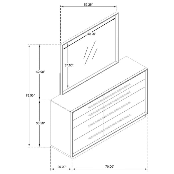 English Elm Prescott Eight Drawer Dresser with Mirror Poplar Birch Build for Modern Bedrooms Taupe Oak B062S02056
