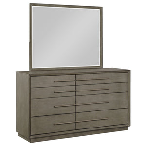 English Elm Prescott Eight Drawer Dresser with Mirror Poplar Birch Build for Modern Bedrooms Taupe Oak B062S02056