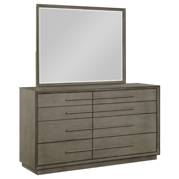 English Elm Prescott Eight Drawer Dresser with Mirror Poplar Birch Build for Modern Bedrooms Taupe Oak B062S02056
