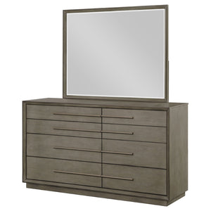 English Elm Prescott Eight Drawer Dresser with Mirror Poplar Birch Build for Modern Bedrooms Taupe Oak B062S02056