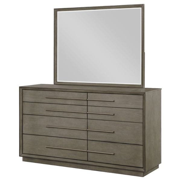 English Elm Prescott Eight Drawer Dresser with Mirror Poplar Birch Build for Modern Bedrooms Taupe Oak B062S02056