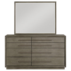 English Elm Prescott Eight Drawer Dresser with Mirror Poplar Birch Build for Modern Bedrooms Taupe Oak B062S02056