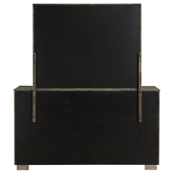 English Elm Prescott Eight Drawer Dresser with Mirror Poplar Birch Build for Modern Bedrooms Taupe Oak B062S02056