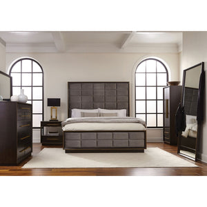 English Elm Prescott Eastern King Bedroom Set Grey Velvet Tufted Headboard Smoked Peppercorn 5pc B062S02060