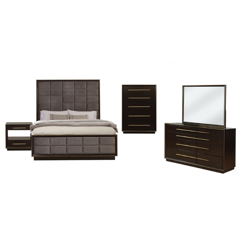 English Elm Prescott Eastern King Bedroom Set Grey Velvet Tufted Headboard Smoked Peppercorn 5pc B062S02060