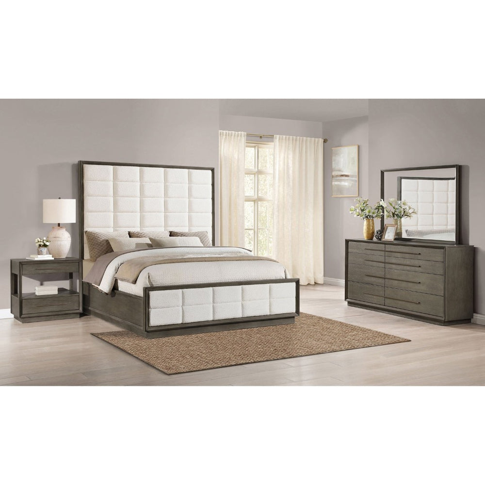 English Elm Prescott Eastern King Bedroom Set Velvet Tufted Headboard Gold Hardware Dark Wood Taupe Oak B062S02061