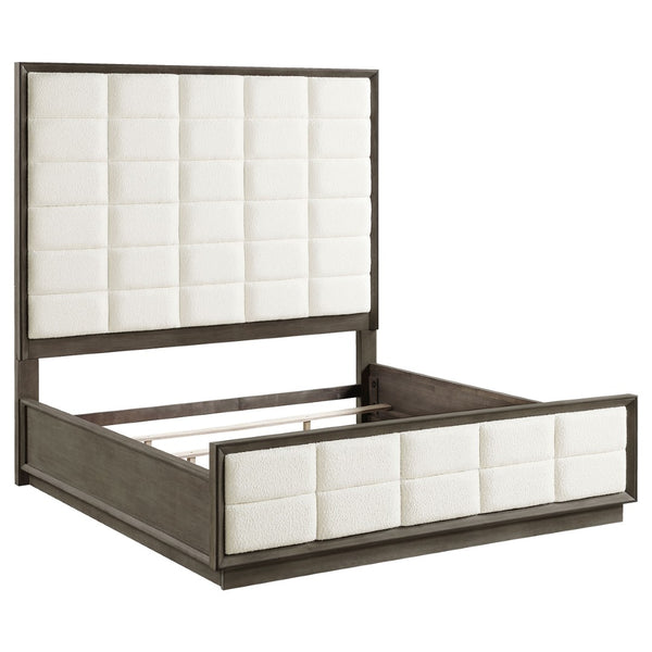 English Elm Prescott Eastern King Bedroom Set Velvet Tufted Headboard Gold Hardware Dark Wood Taupe Oak B062S02061