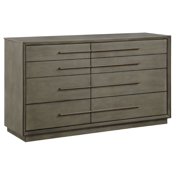 English Elm Prescott Eastern King Bedroom Set Velvet Tufted Headboard Gold Hardware Dark Wood Taupe Oak B062S02061