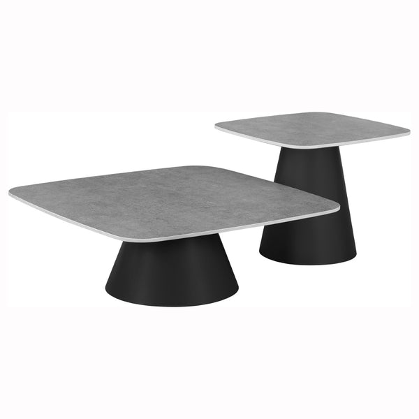 English Elm Duncan Nesting Coffee Table Set Concrete Look Matte Black Bases Modern Living Room B062S02062