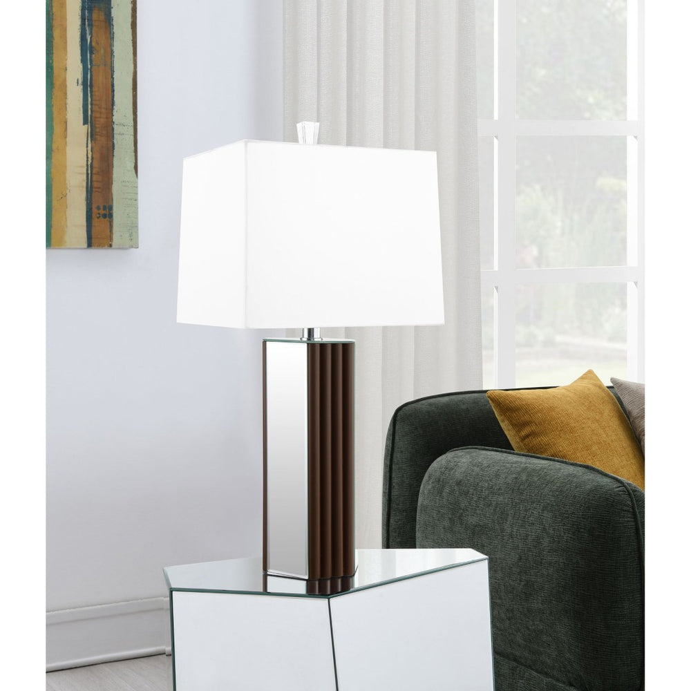 English Elm Echolls Mirrored Panel Table Lamp with Scallop Relief Base and Fabric Shade B062S02063