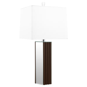 English Elm Echolls Mirrored Panel Table Lamp with Scallop Relief Base and Fabric Shade B062S02063