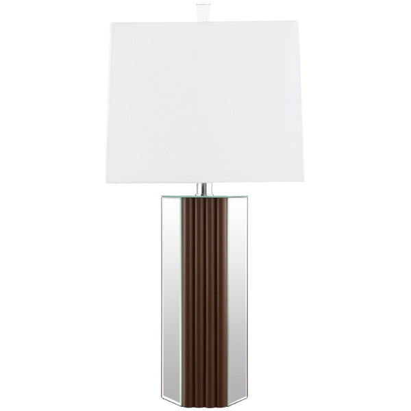 English Elm Echolls Mirrored Panel Table Lamp with Scallop Relief Base and Fabric Shade B062S02063