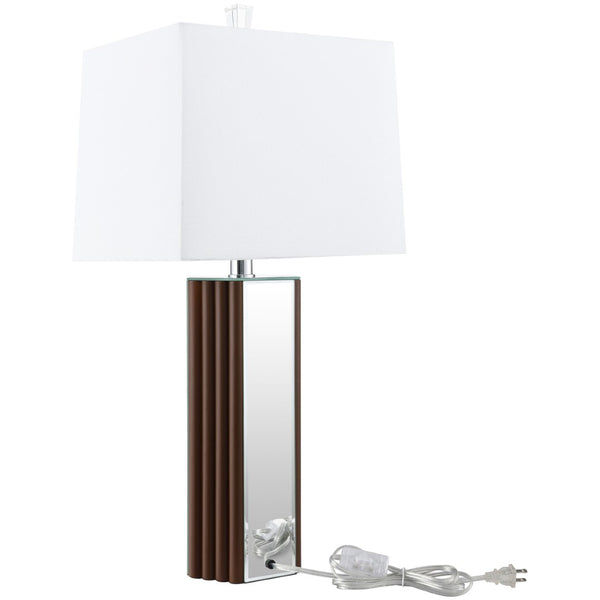 English Elm Echolls Mirrored Panel Table Lamp with Scallop Relief Base and Fabric Shade B062S02063